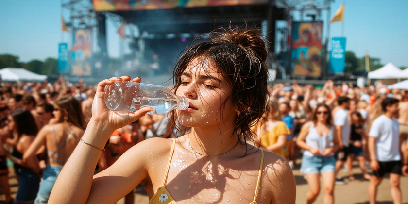 A girl having her Festival Hydration under the sun