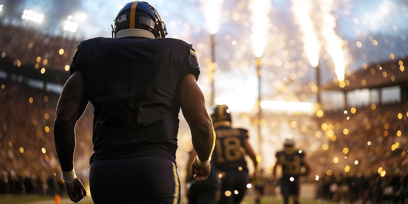 Football players entering the field during the Fall Season of College Football