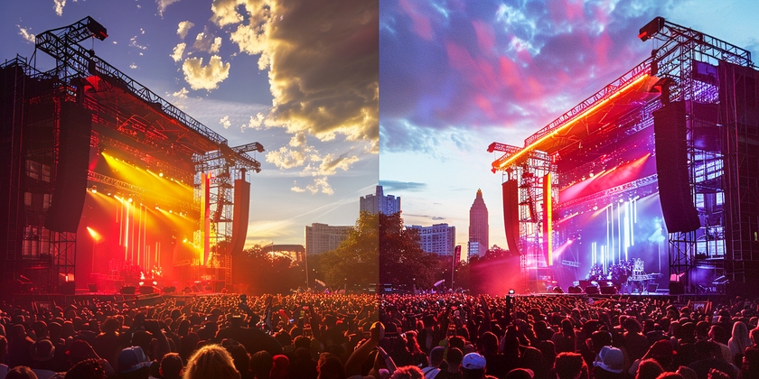 Riot Fest stage and Shaky Knees stage facing each other