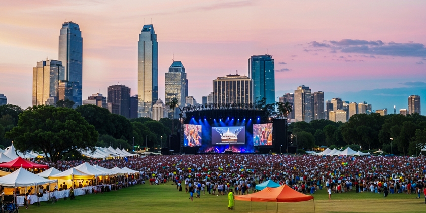 A wide shot of the Austin City Limits music festival in Zilker Park.