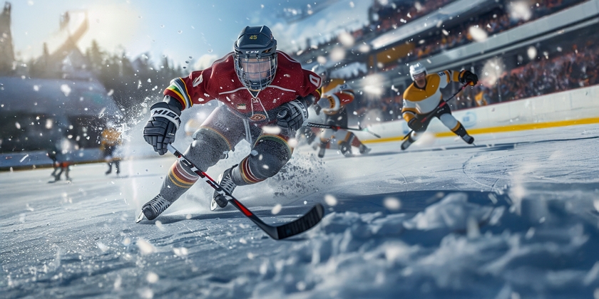 An NHL player skates across the ice surface during the Winter Classic.