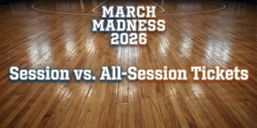 A polished wooden basketball court with the text 