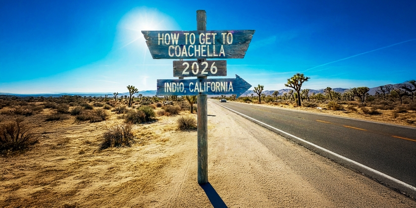 A road sign that says “How to get to Coachella 2026”