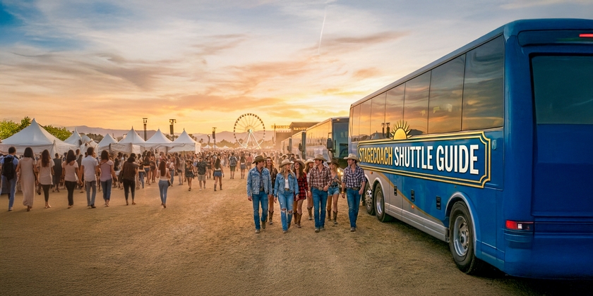 Attendees using the Stagecoach shuttle service at the music festival.