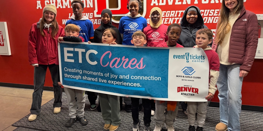 Students from Boys & Girls Clubs of Metro Denver during a DU Hockey game.