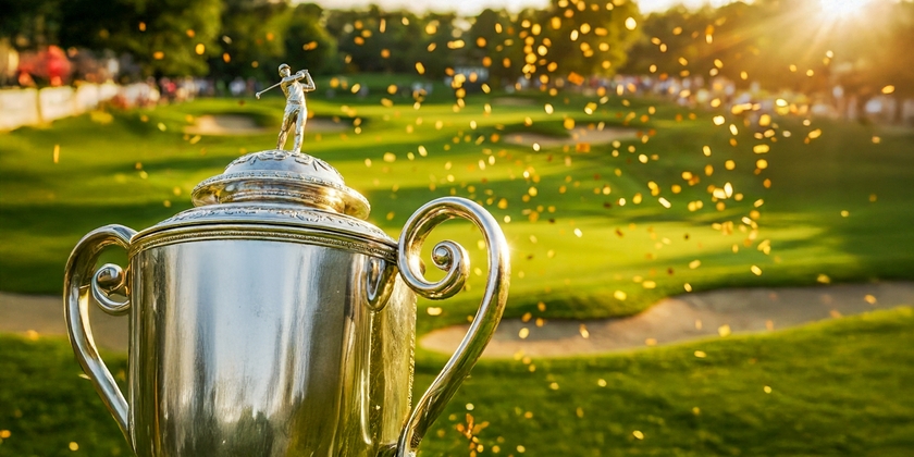 A close-up of the Wanamaker Trophy for the PGA Championship.