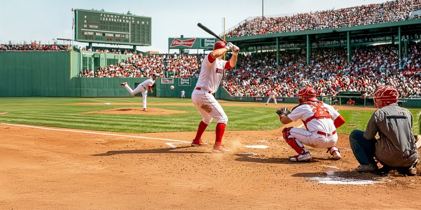 Boston Red Sox summer game action at Fenway Park.