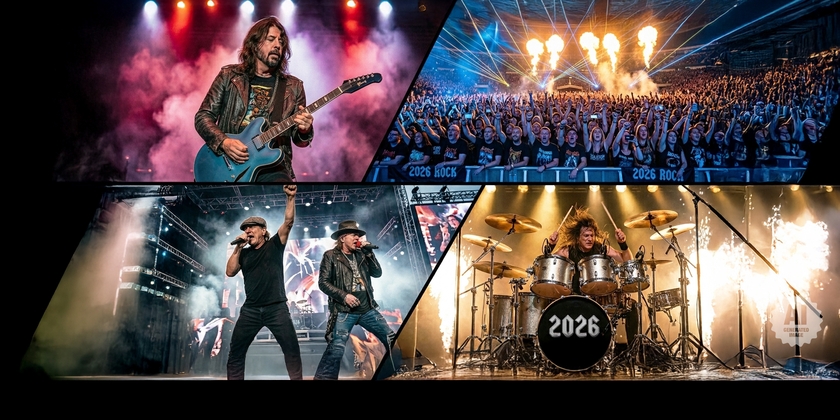 Pictures of upcoming rock concerts in 2026.