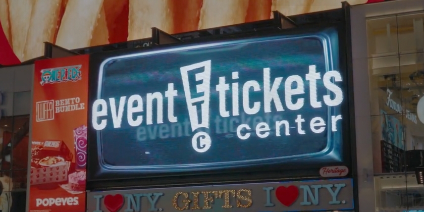 Event Tickets Center advertisement in Times Square.