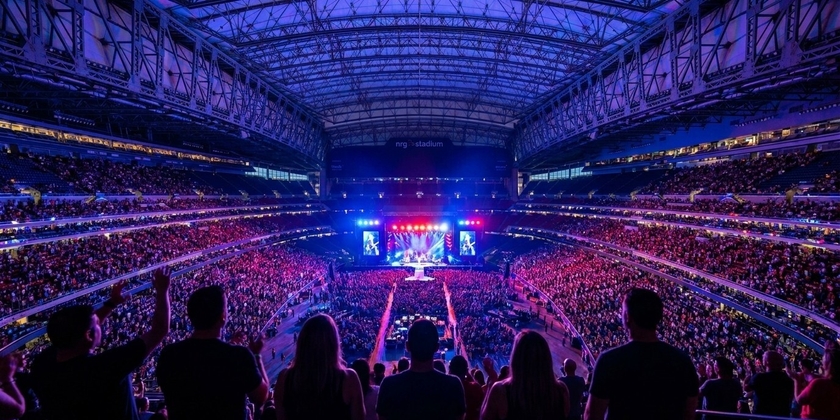An interior view of Reliant Stadium during a live concert.