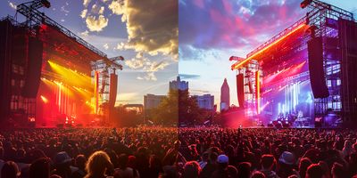 Riot Fest stage and Shaky Knees stage facing each other