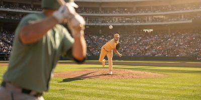 Action shot of a Spring Training baseball game.