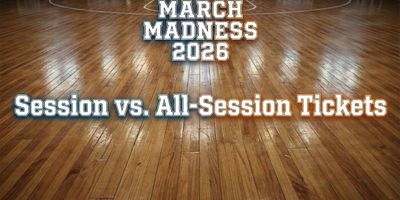 A polished wooden basketball court with the text 