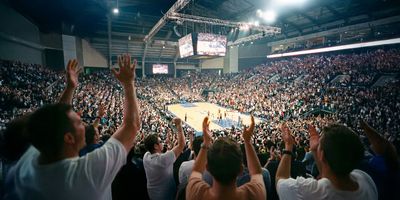 Fans cheering during a high-stakes NBA Finals game.