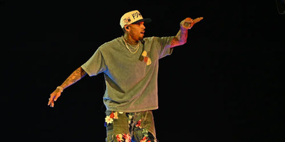 Chris Brown performs on stage.