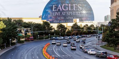 The Las Vegas Sphere is lit up for The Eagles' residency.