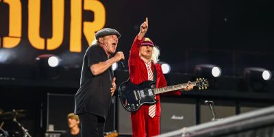 AC/DC performs on stage.